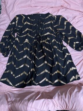 SHEIN Black Long Sleeve Mini Dress with Gold Chevron Sequins